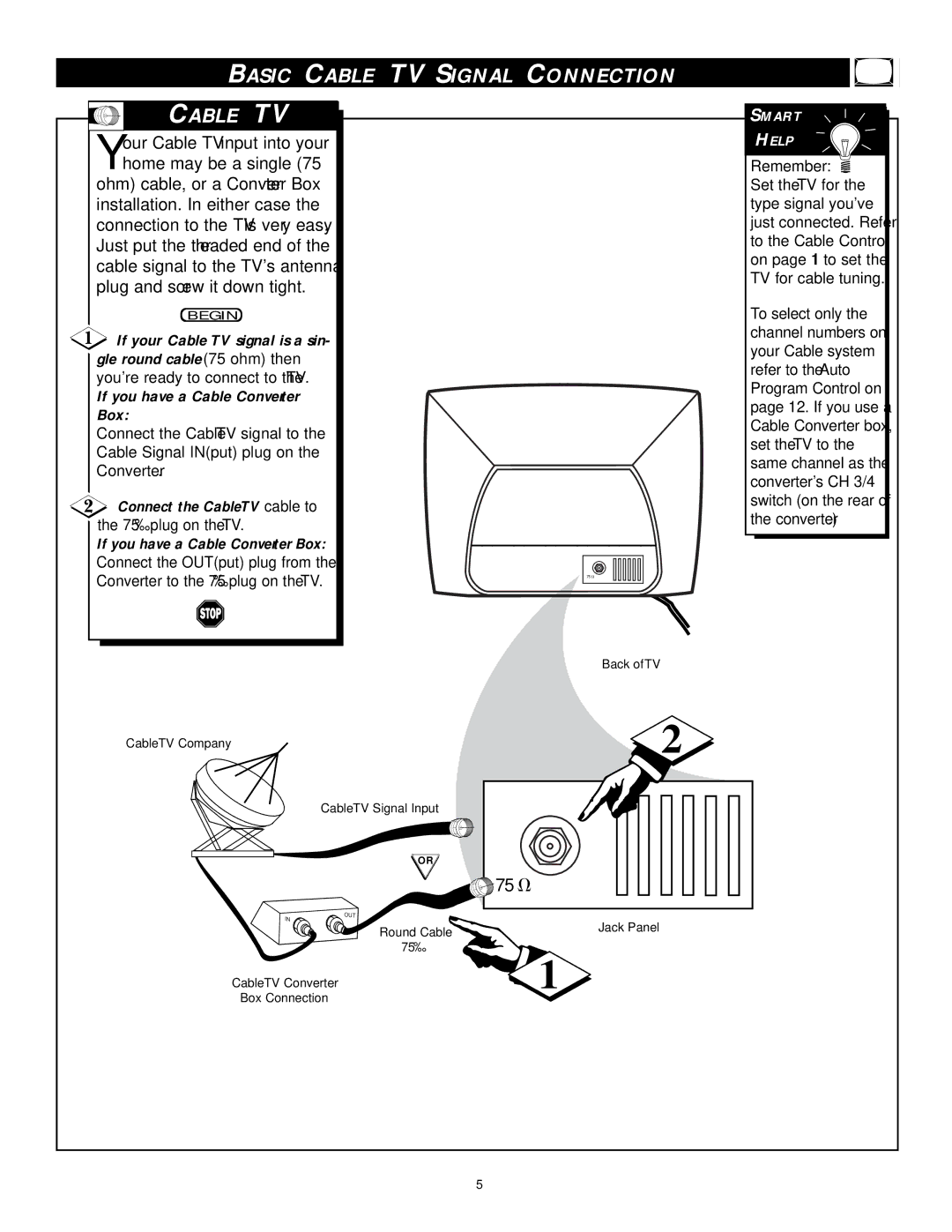 Philips PR 1906C Basic Cable TV Signal Connection, Youre ready to connect to the TV, If you have a Cable Converter Box 