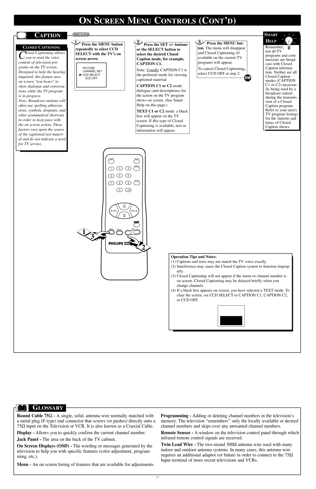 Philips PR0925B owner manual Caption, Glossary, Operation Tips and Notes 