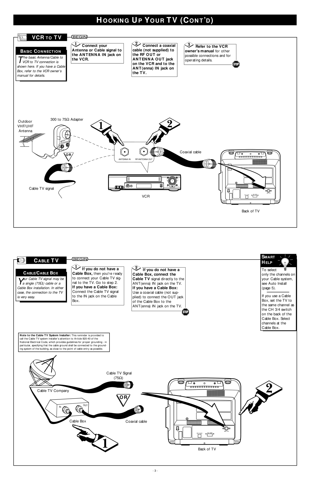 Philips PR0935B4 warranty Hooking UP Your TV CONT’D, VCR to TV, Cable TV, Is very easy 