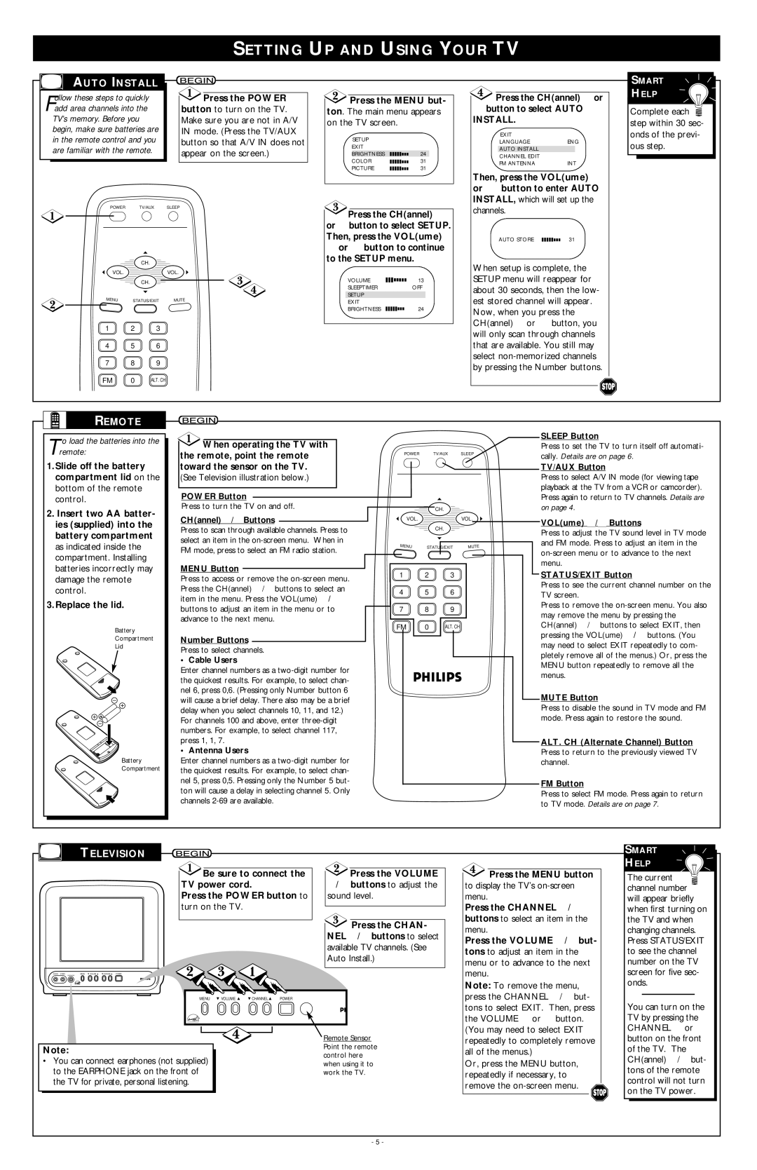 Philips PR0935B4 warranty Setting UP and Using Your TV, Auto Install, Remote, Television 