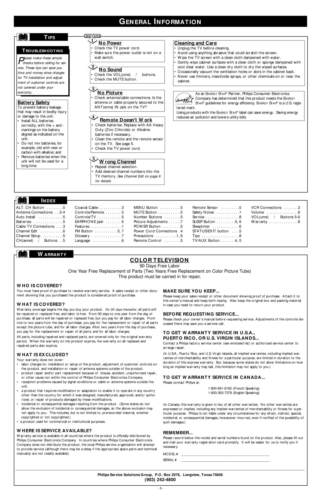 Philips PR0935B4 warranty General Information 