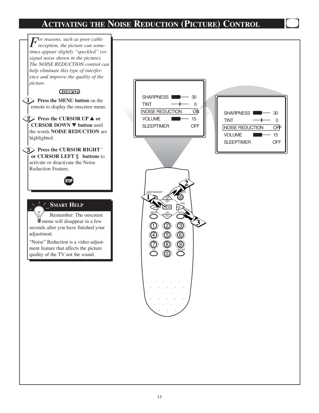 Philips PR1305C1 manual Activating the Noise Reduction Picture Control, Press the Cursor Right Or Cursor Left buttons to 