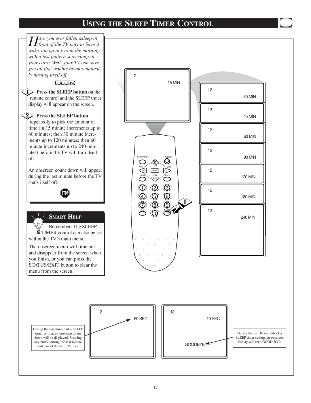 Philips PR1305C1 manual Using the Sleep Timer Control, 240 MIN 