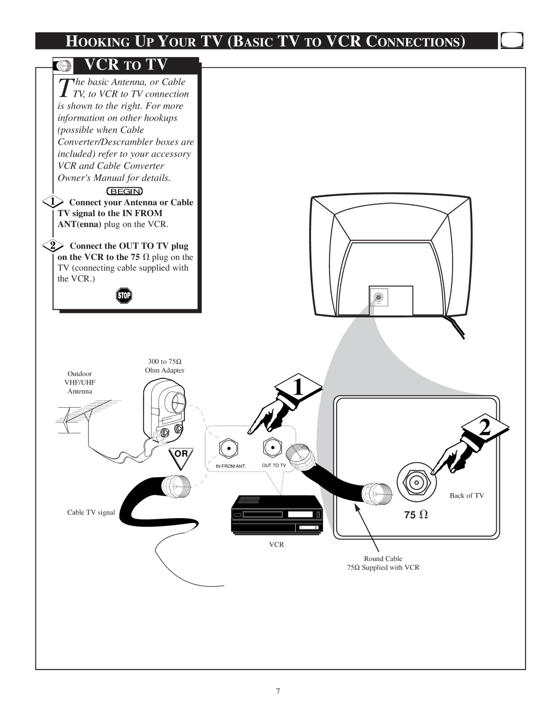 Philips PR1305C1 manual VCR to TV, Hooking UP Your TV Basic TV to VCR Connections 