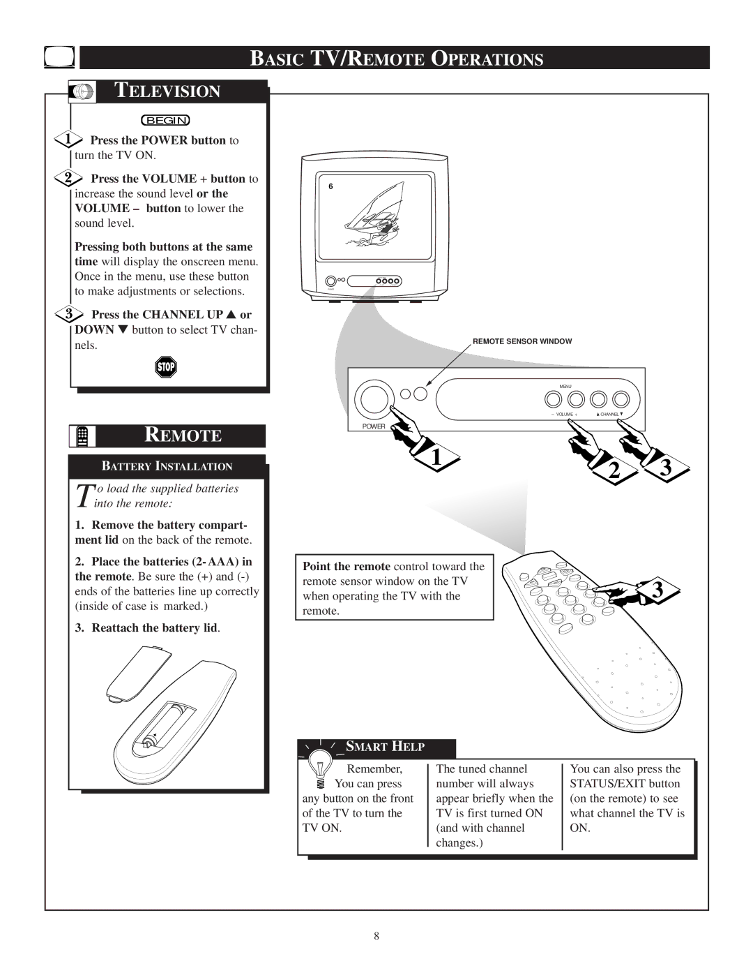 Philips PR1305C1 manual Basic TV/REMOTE Operations Television, Remote 