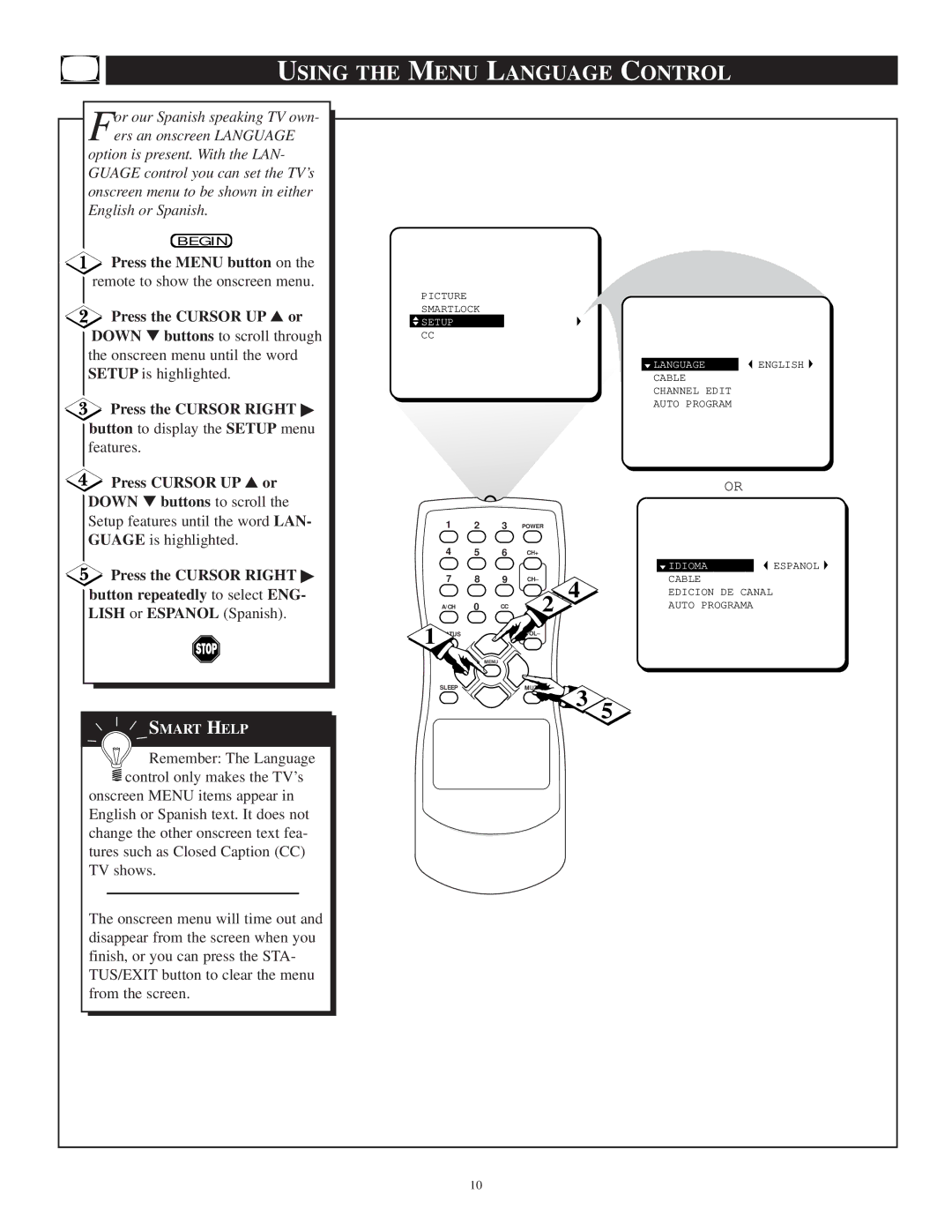 Philips PR1306C1 manual Using the Menu Language Control 