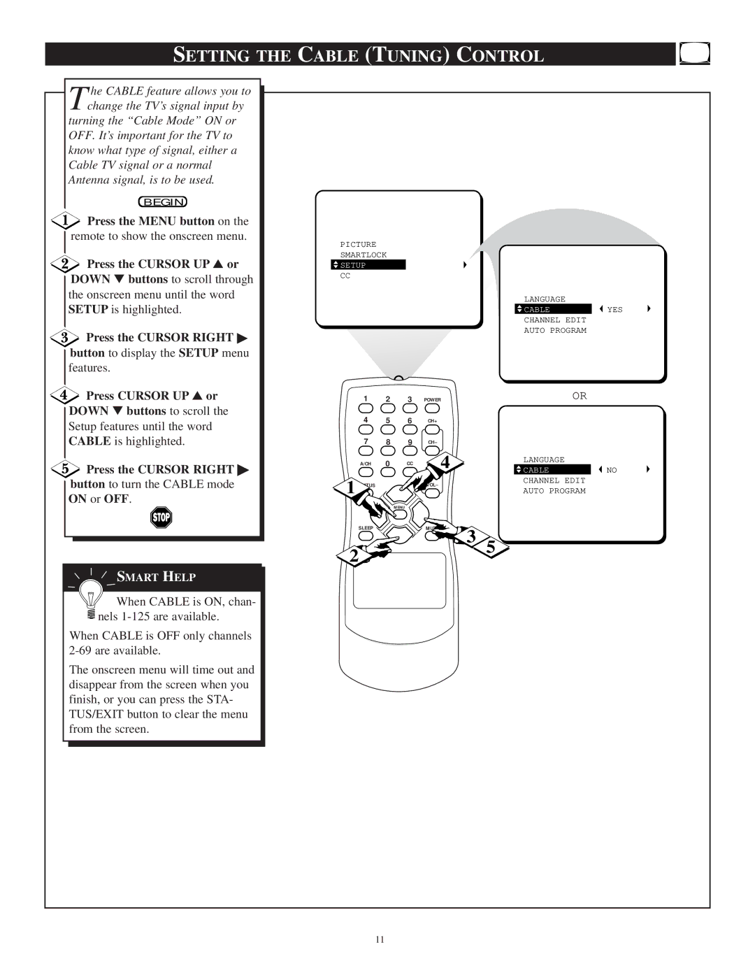 Philips PR1306C1 manual Setting the Cable Tuning Control 