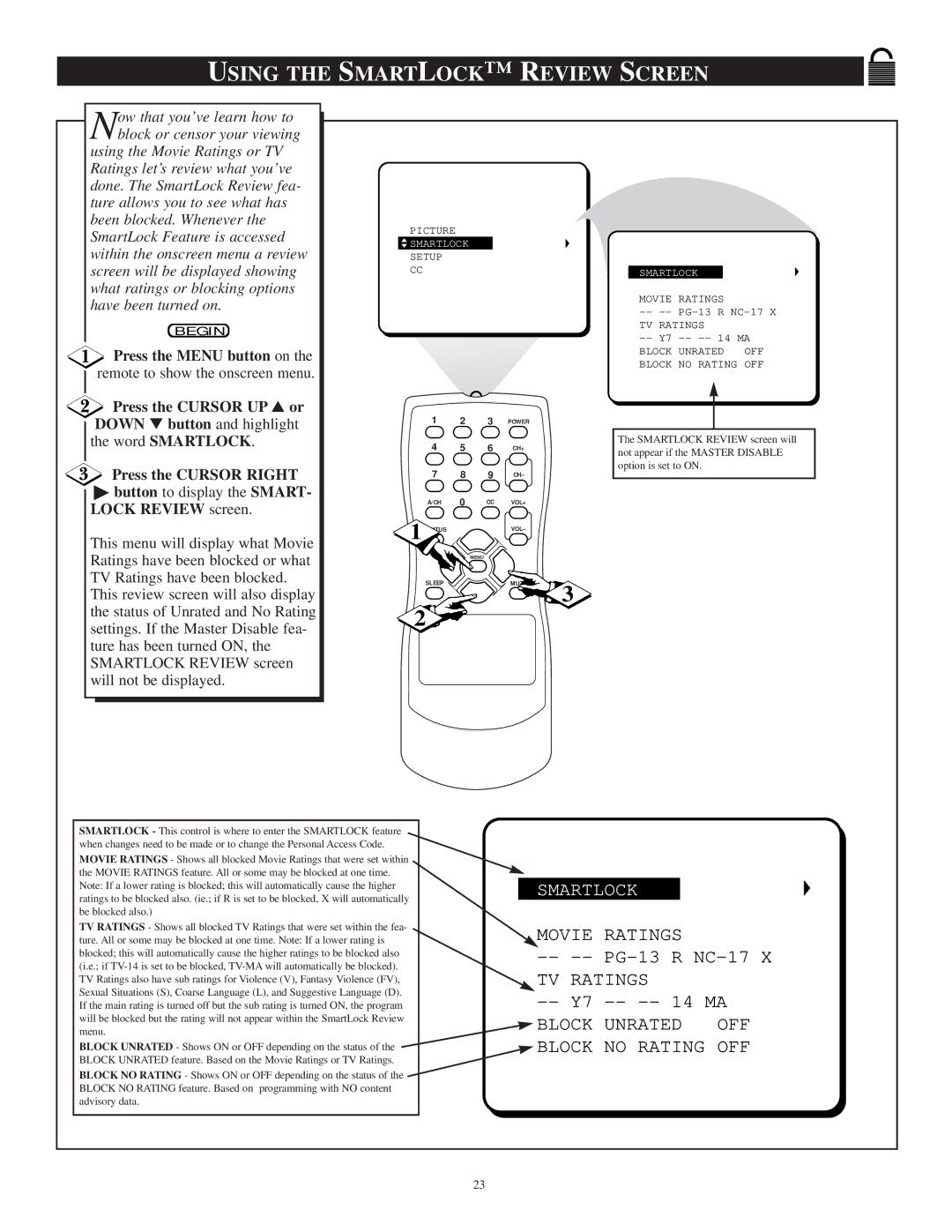 Philips PR1306C1 manual Using the Smartlock R Eview Screen 