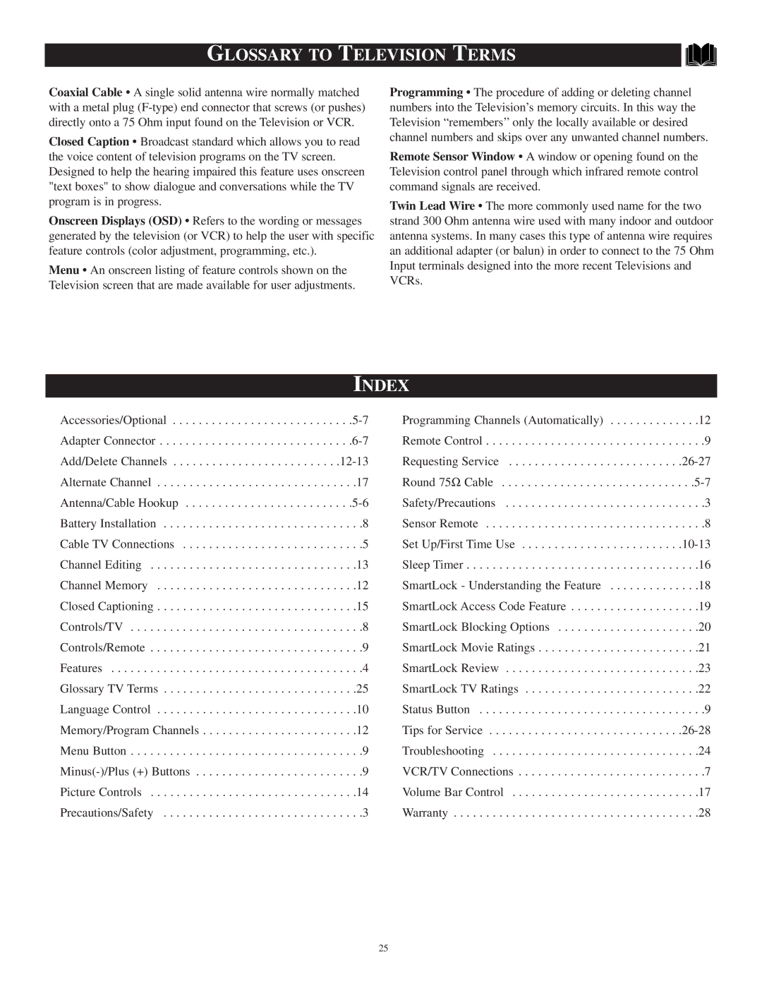 Philips PR1306C1 manual Glossary to Television Terms, Index 