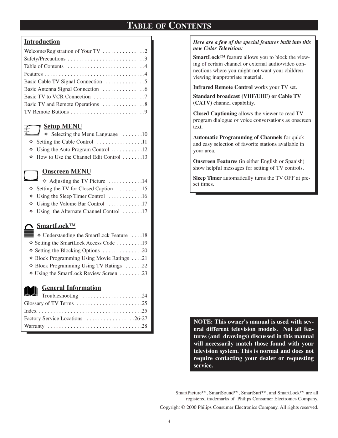 Philips PR1306C1 manual Table of Contents 