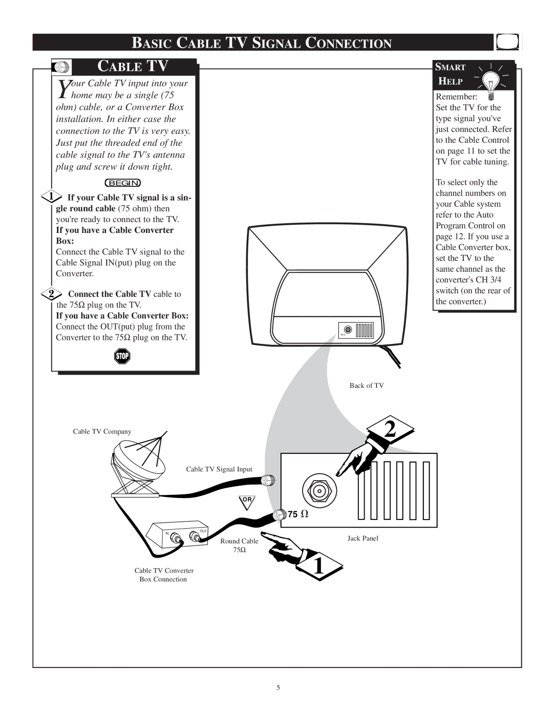 Philips PR1306C1 Basic Cable TV Signal Connection, Youre ready to connect to the TV, If you have a Cable Converter Box 