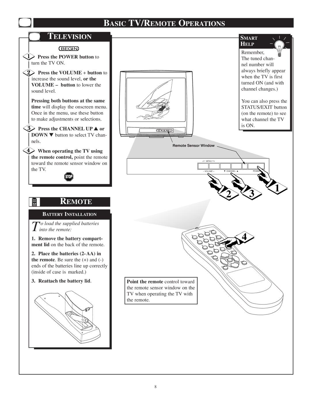 Philips PR1306C1 manual Basic TV/REMOTE Operations Television, Remote 