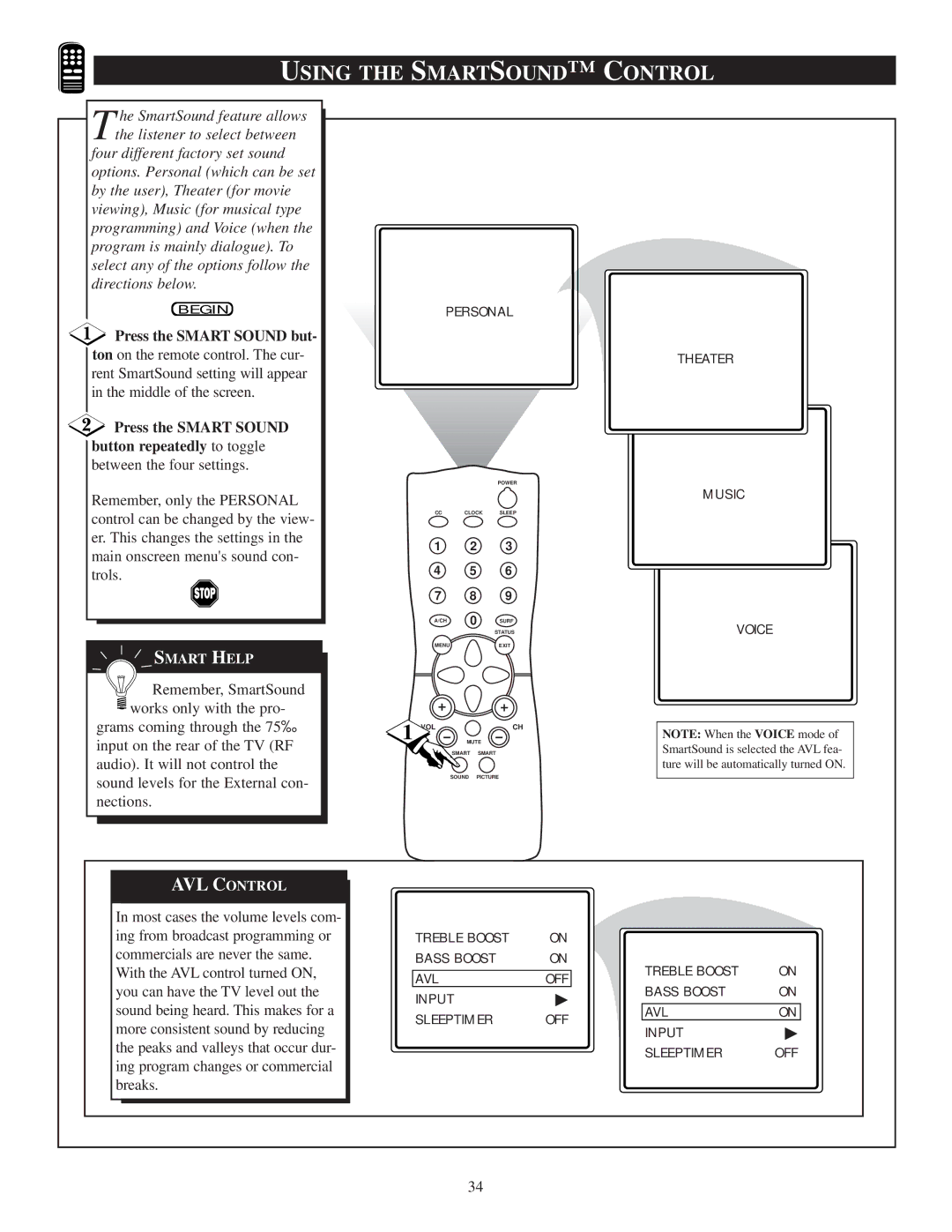 Philips PR1319C1 manual Using the Smartsound C Ontrol, Press the Smart Sound but 