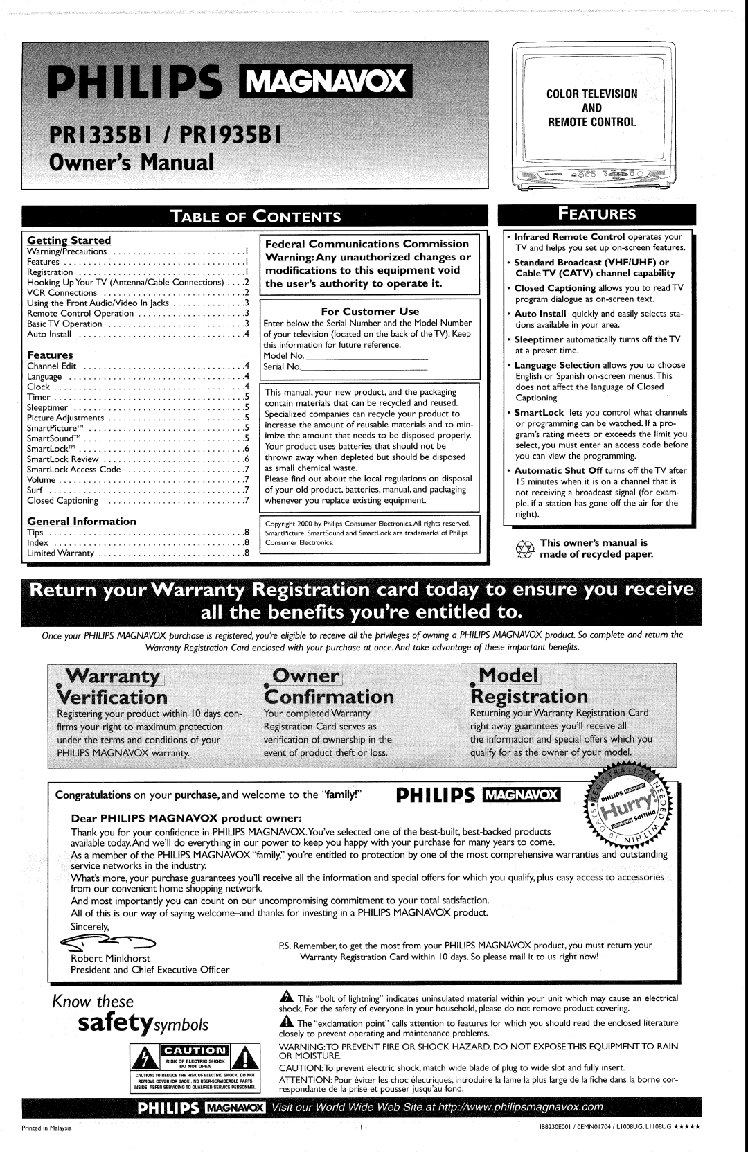 Philips PR1935BI, PR1335BI manual 