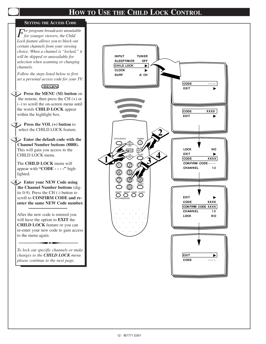 Philips PR1388B warranty HOW to USE the Child Lock Control, Press the VOL + button to 