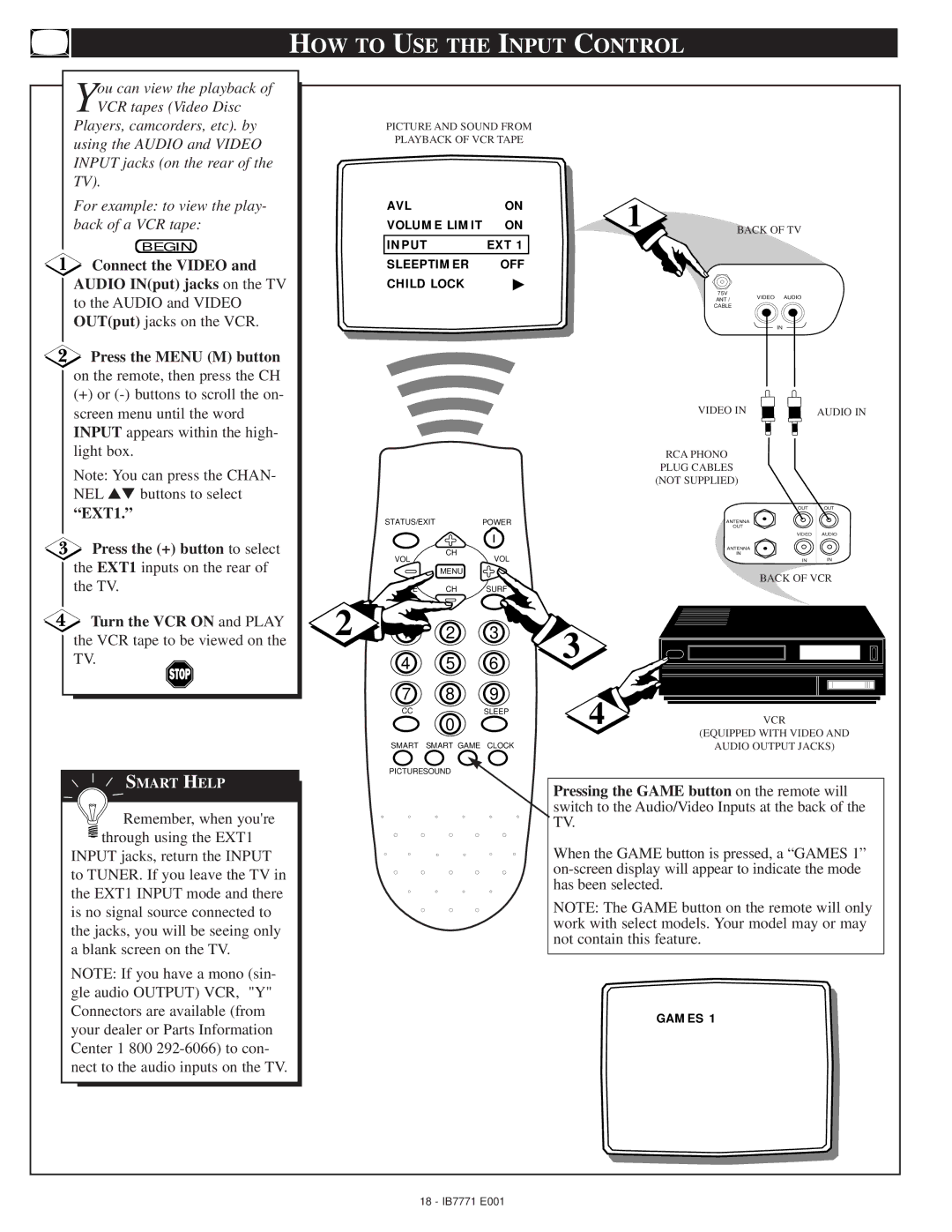 Philips PR1388B warranty HOW to USE the Input Control, AVL Volume Limit Input EXT Sleeptimer OFF Child Lock 