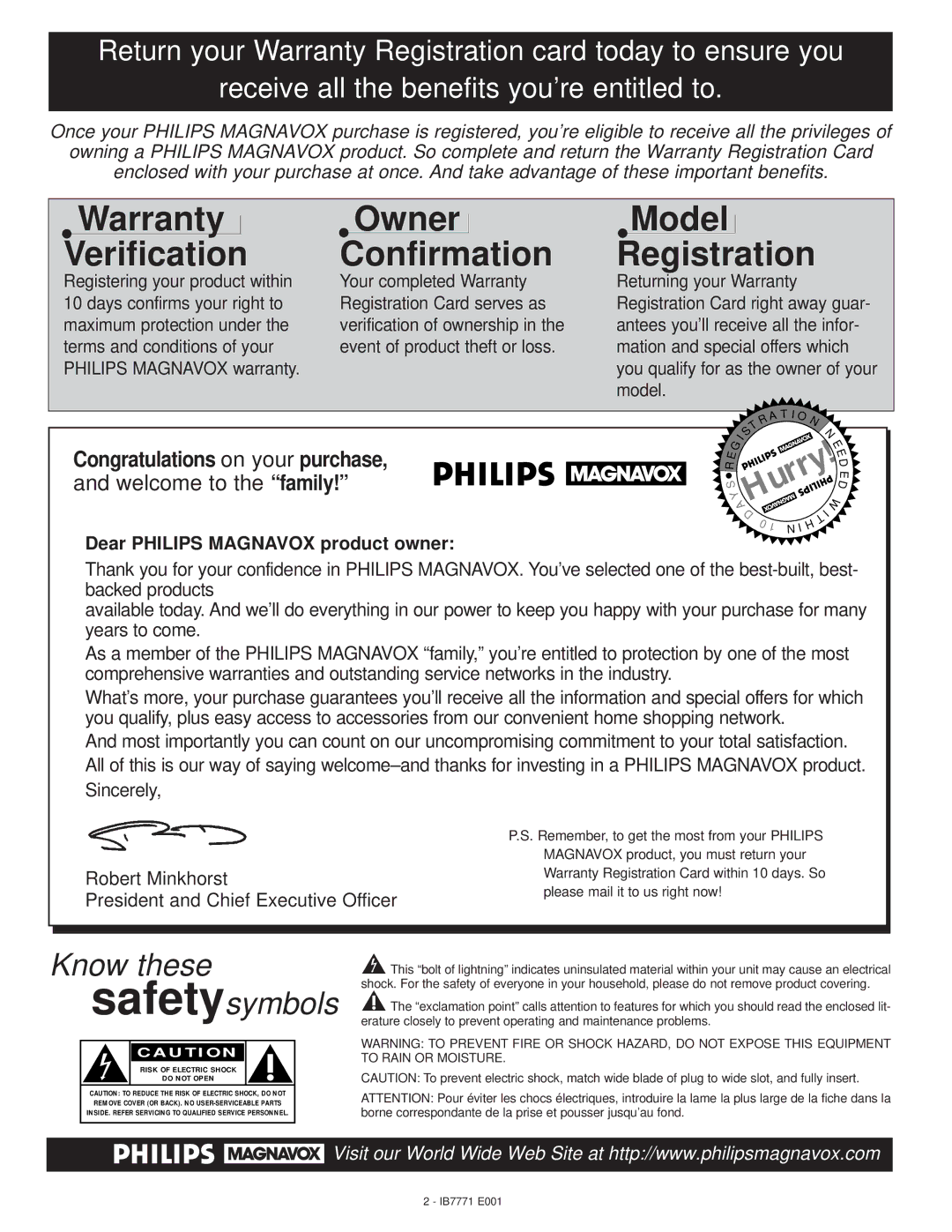 Philips PR1389X, 1-IB7771 E001 warranty Warranty Verification 