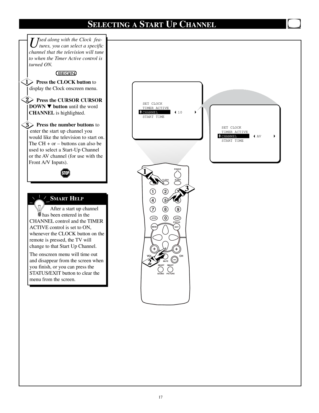 Philips PR1392X1 manual Selecting a Start UP Channel, Press the number buttons to 