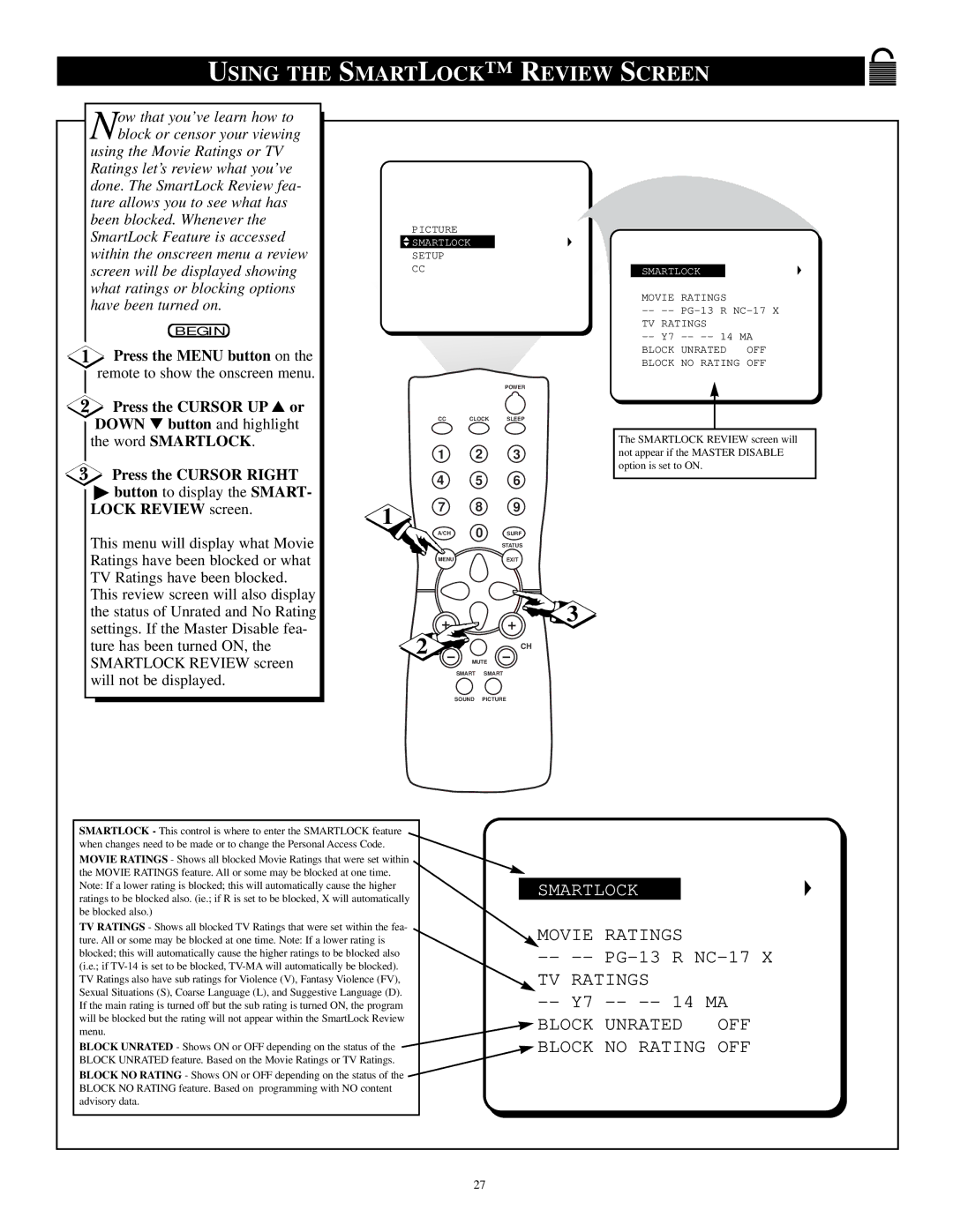 Philips PR1392X1 manual Using the Smartlock Review Screen 