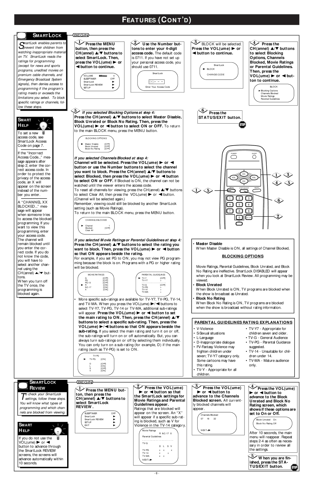 Philips PR1910B1, PR1913X1 warranty Features CONT’D, Smartlock 