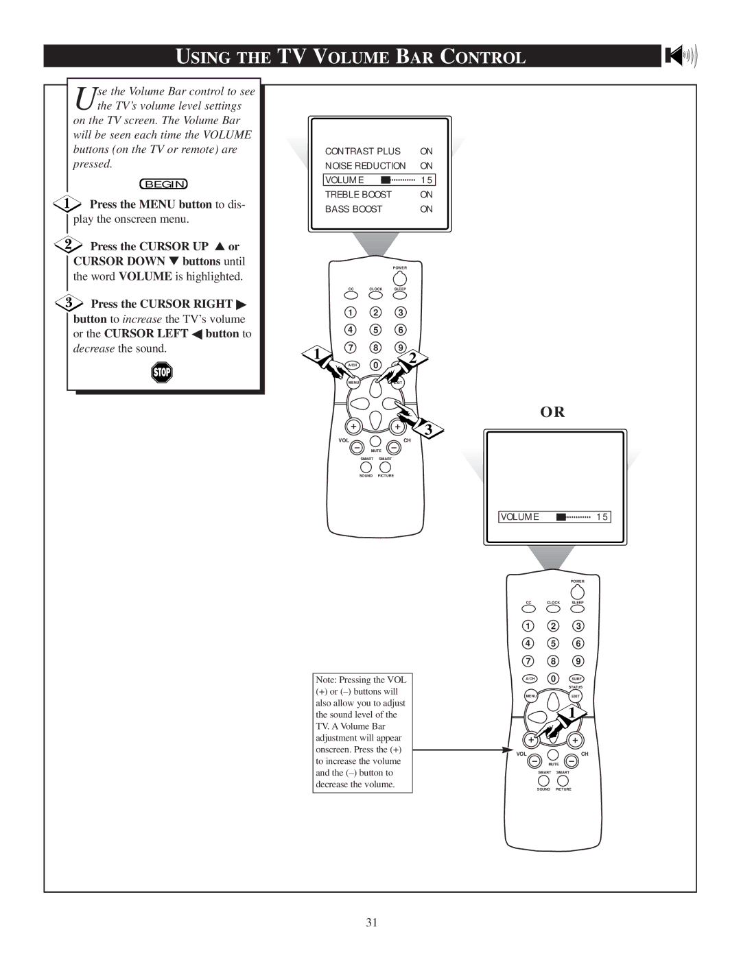 Philips PR1920C6 manual Using the TV Volume BAR Control, Press the Menu button to dis 