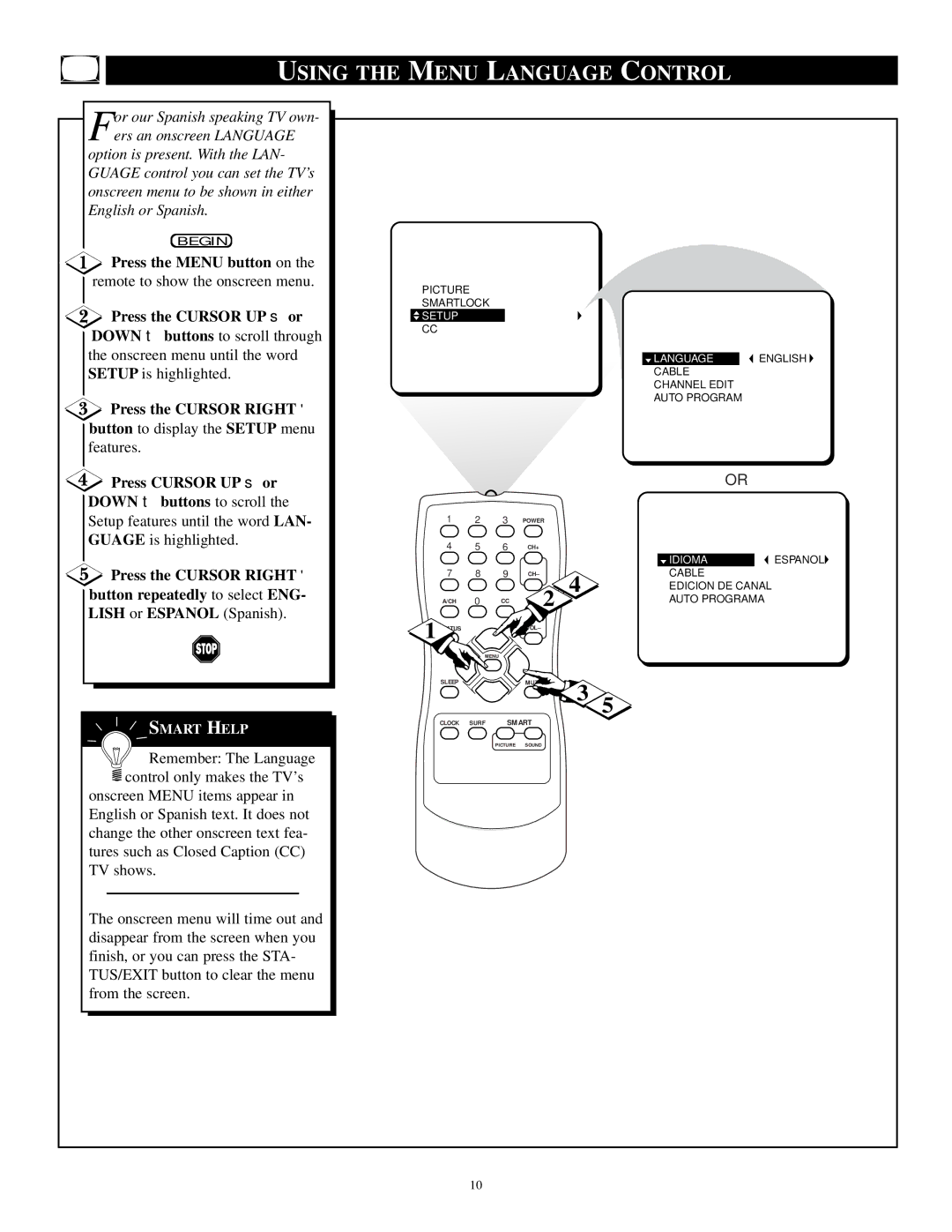 Philips PR1921C1 manual Using the Menu Language Control 