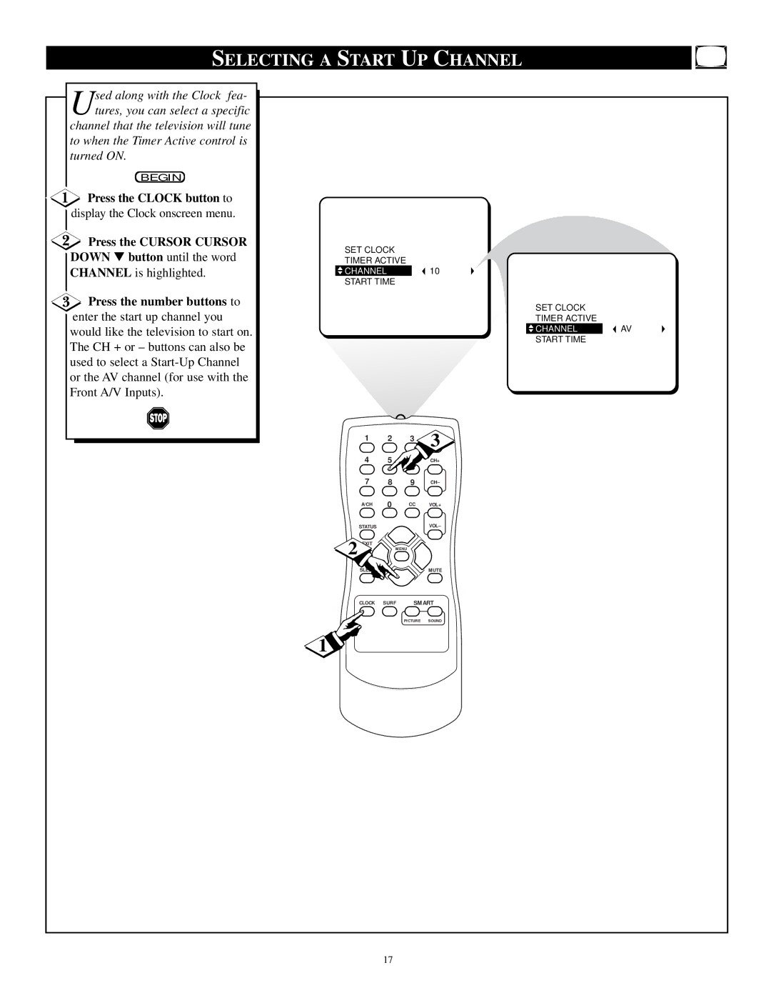 Philips PR1921C1 manual Selecting a Start UP Channel, Press the number buttons to 