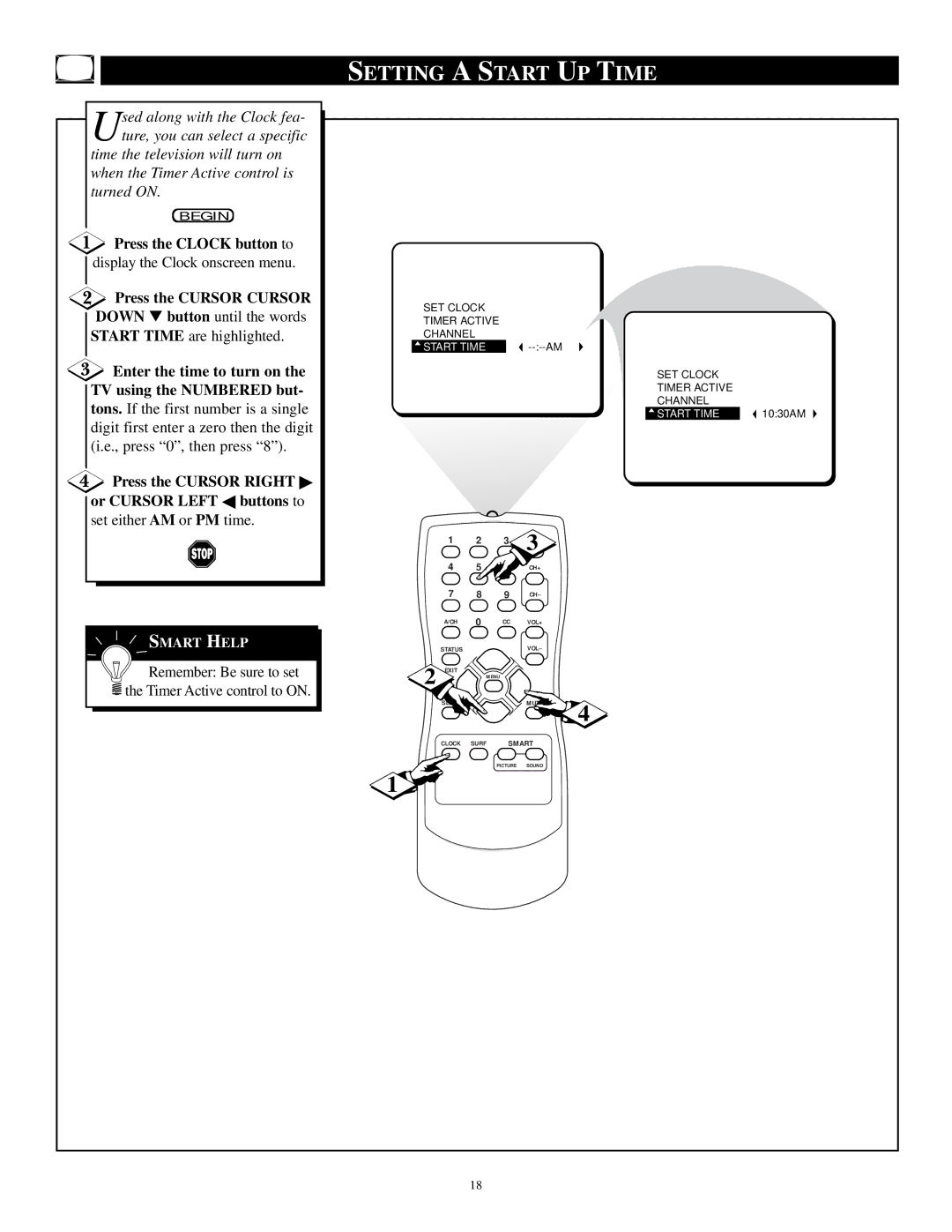 Philips PR1921C1 manual Setting a Start UP Time, Enter the time to turn on, TV using the Numbered but 