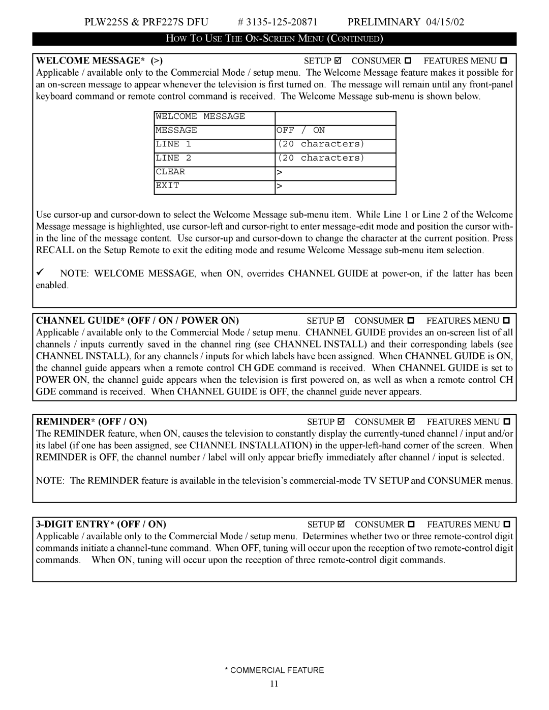 Philips PRF227S, PLW225S manual Welcome Message 