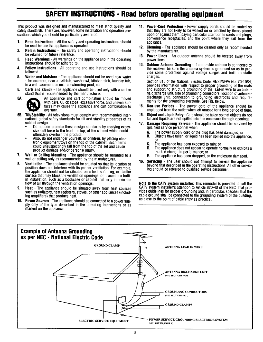 Philips PRI39IXI manual SAFETYINSTRUCTIONS- Readbeforeoperatingequipment 