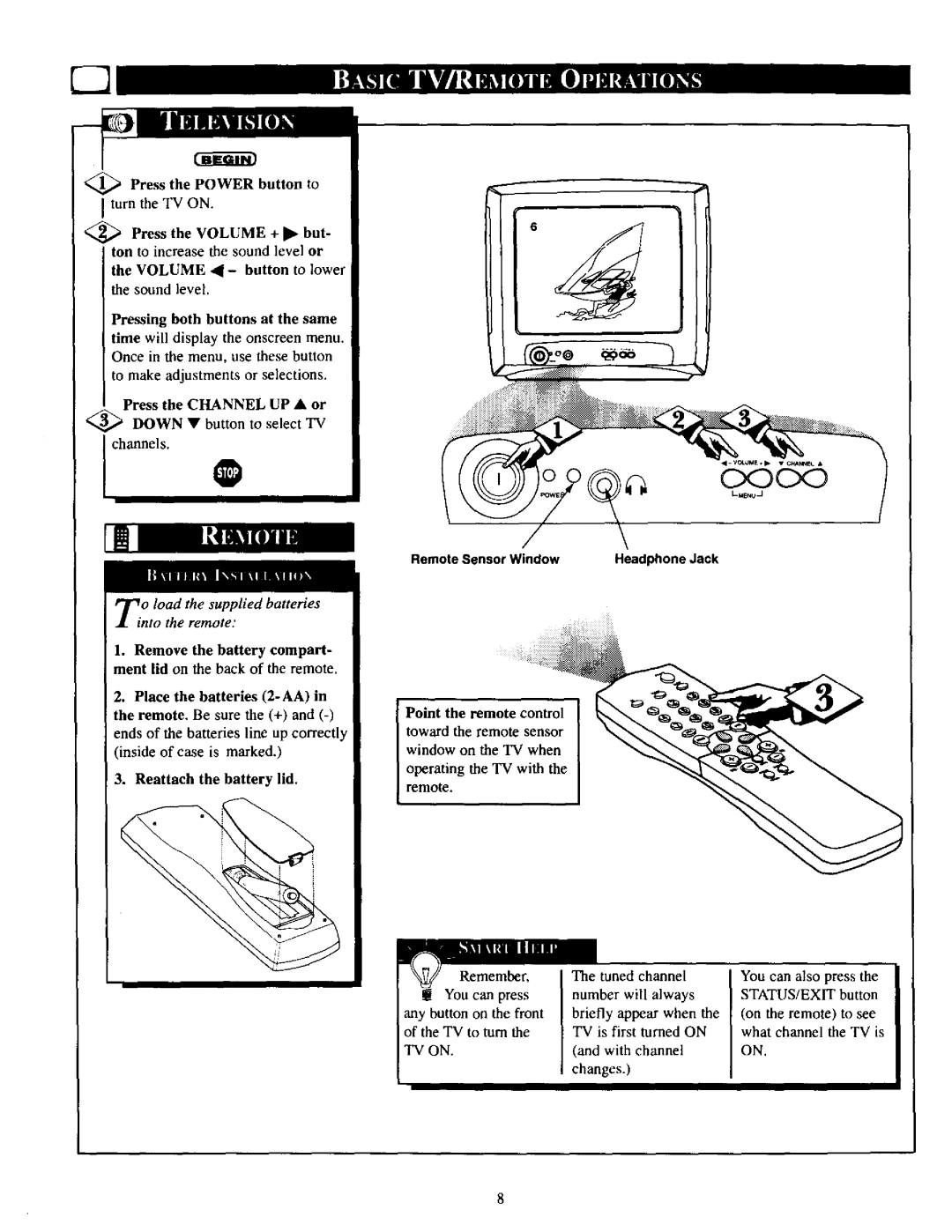 Philips PRI39IXI manual Reattach the battery lid, Point the remote control toward the remote sensor, Operating the TV with 