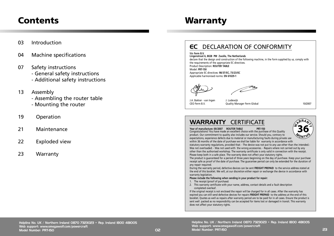 Philips PRT-150 warranty Contents Warranty 