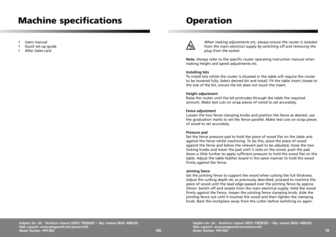 Philips PRT-150 warranty Machine specifications Operation 