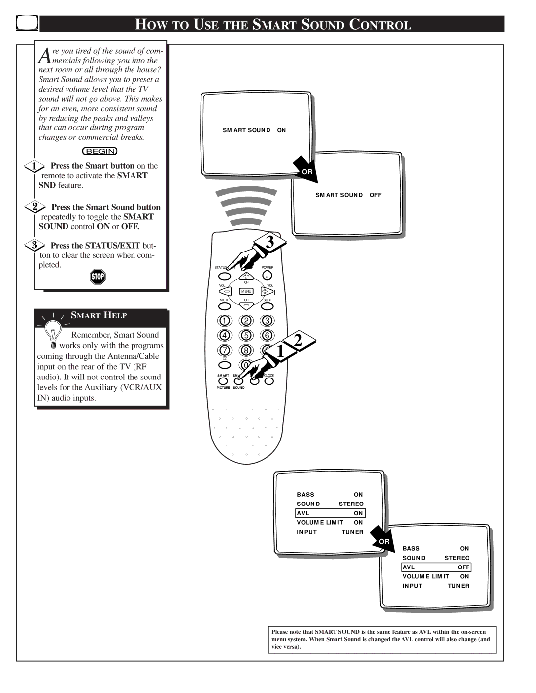 Philips PS 1964C warranty HOW to USE the Smart Sound Control, Press the Smart button on 