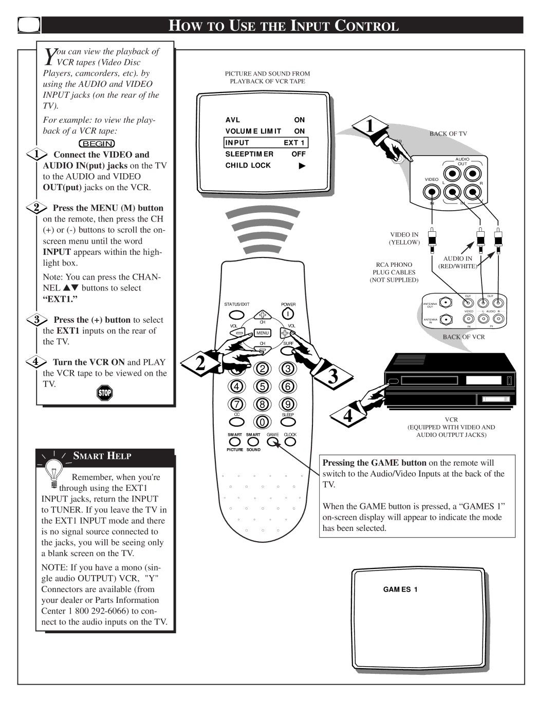 Philips PS 1964C warranty HOW to USE the Input Control, AVL Volume Limit Input EXT Sleeptimer OFF Child Lock 