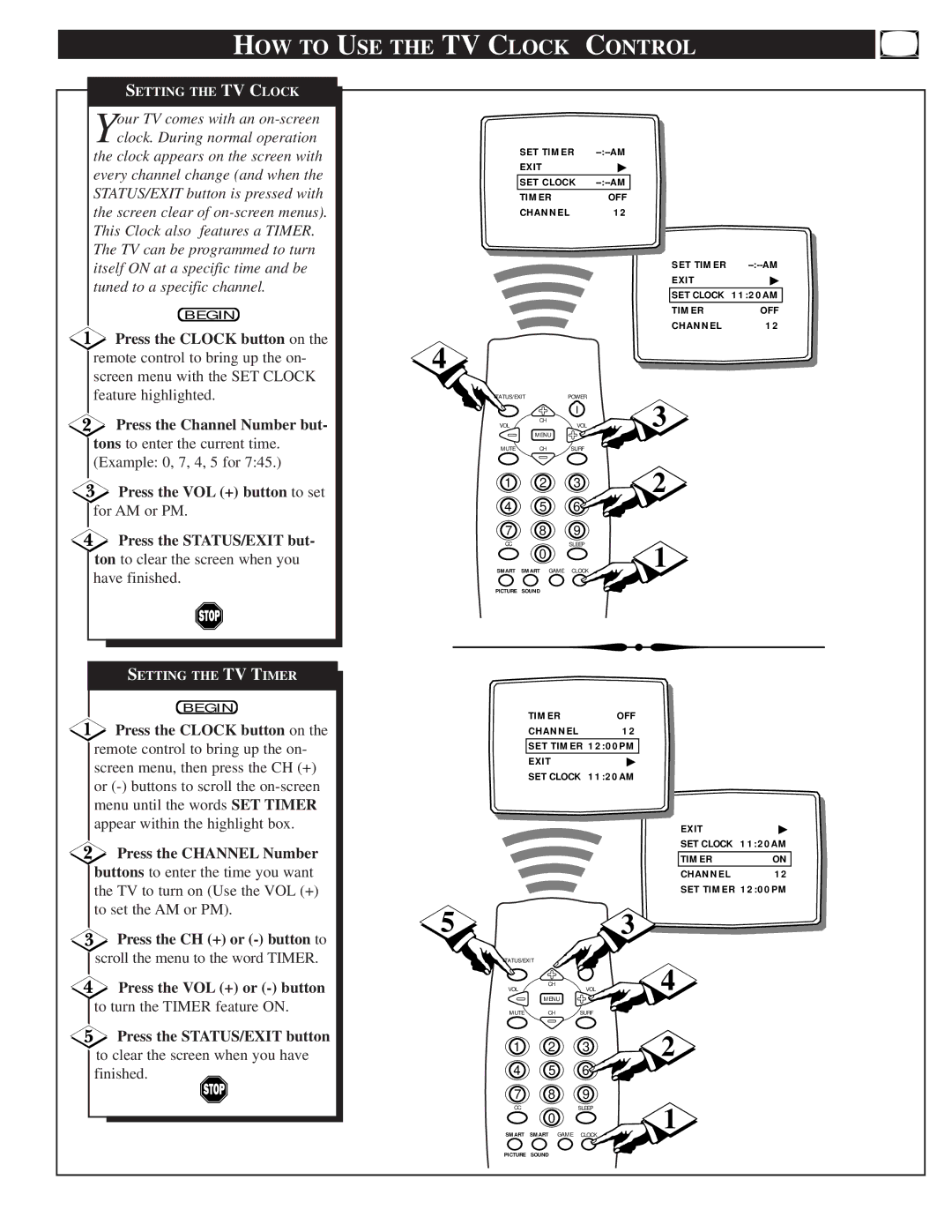 Philips PS 1964C warranty HOW to USE the TV Clock Control 