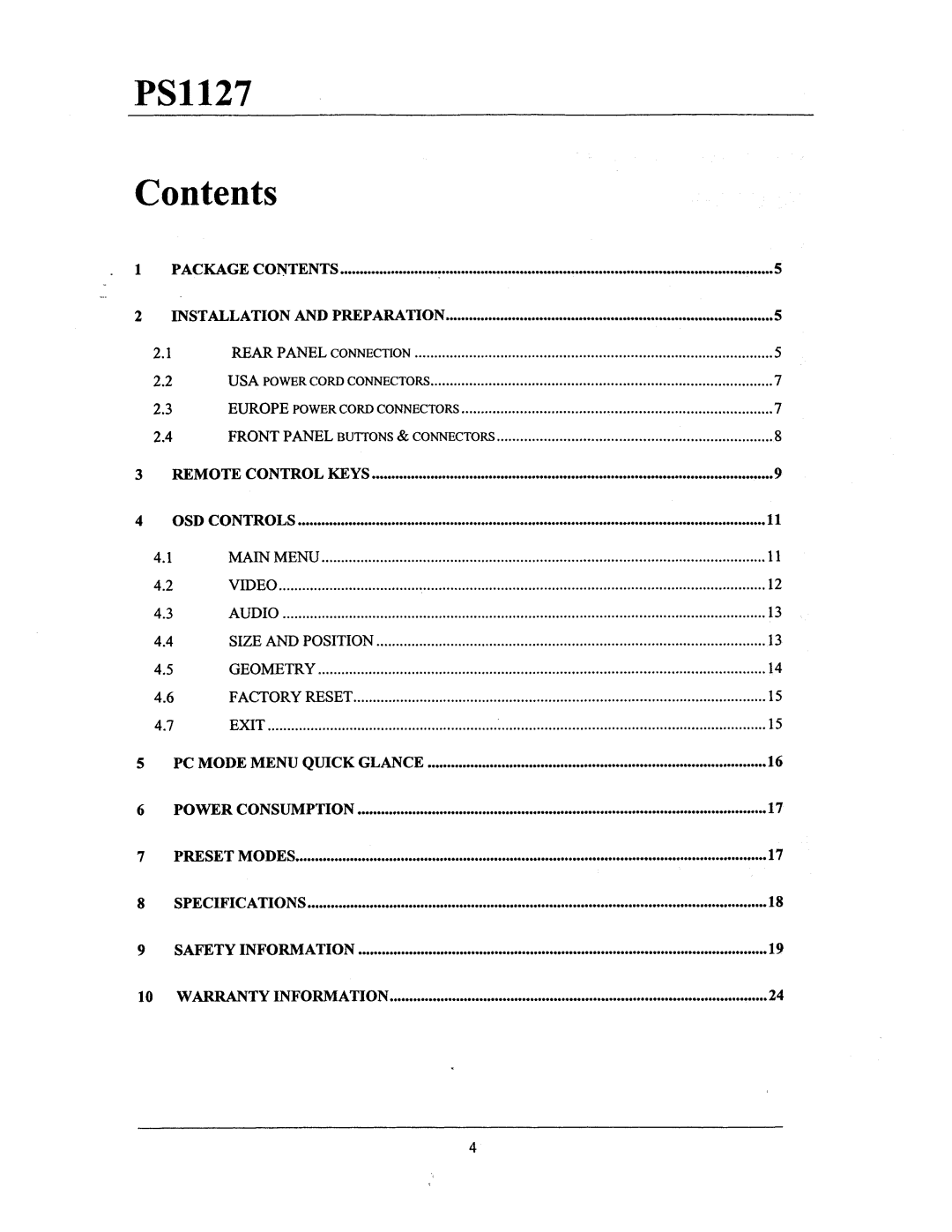 Philips PS1127 manual 