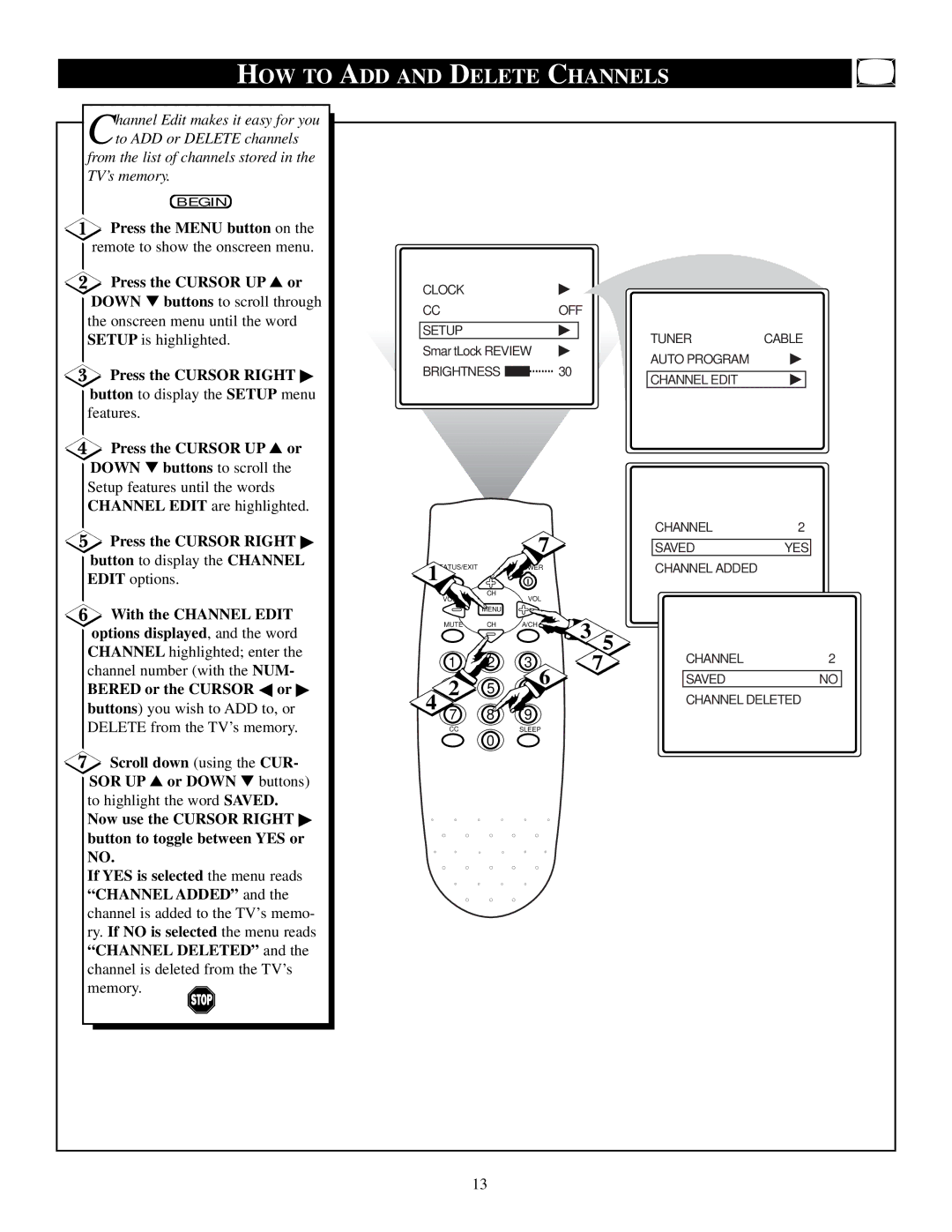 Philips PS1946C1 manual HOW to ADD and Delete Channels 