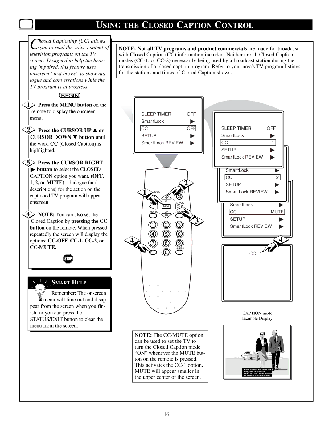 Philips PS1946C1 manual Using the Closed Caption Control, Press the Cursor UP or Cursor Down button until 