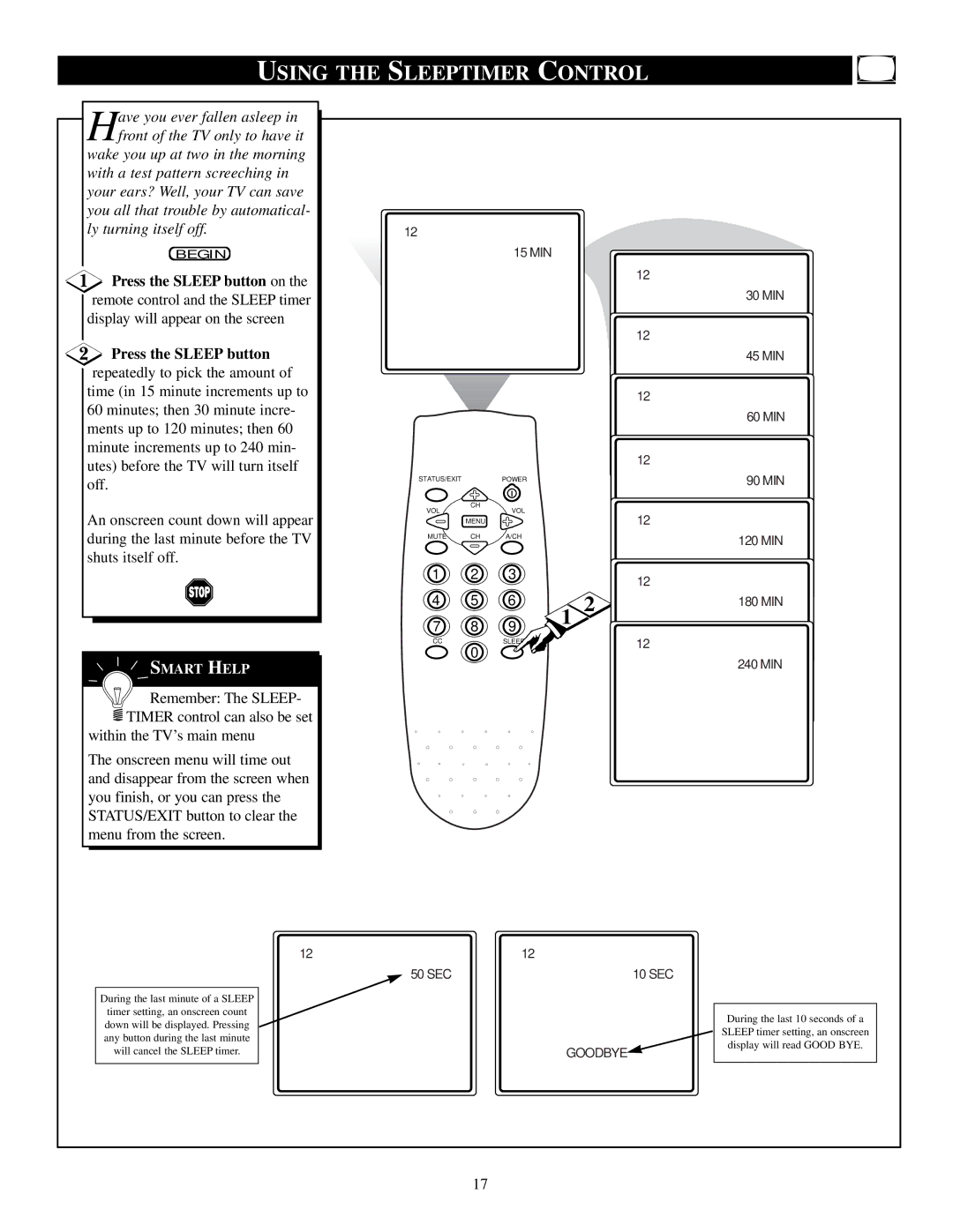 Philips PS1946C1 manual Using the Sleeptimer Control, 240 MIN 