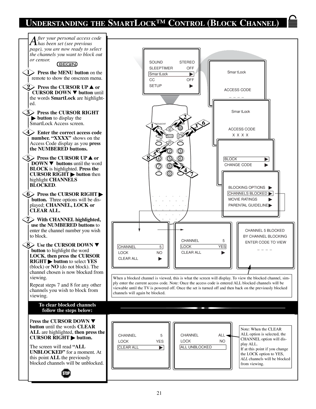 Philips PS1946C1 manual Understanding the Smartlock Control Block Channel, Words SmartLock are highlight- ed 