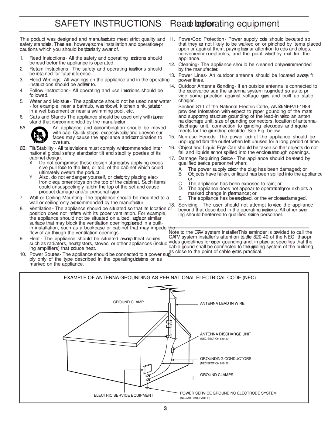 Philips PS1946C1 manual Safety Instructions Read before operating equipment 