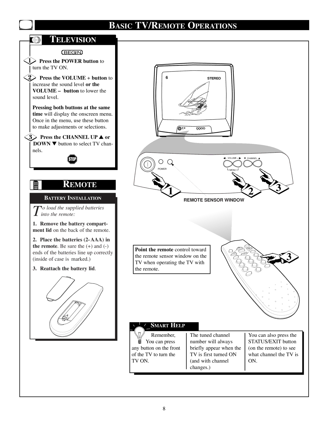 Philips PS1946C1 manual Basic TV/REMOTE Operations Television, Remote 