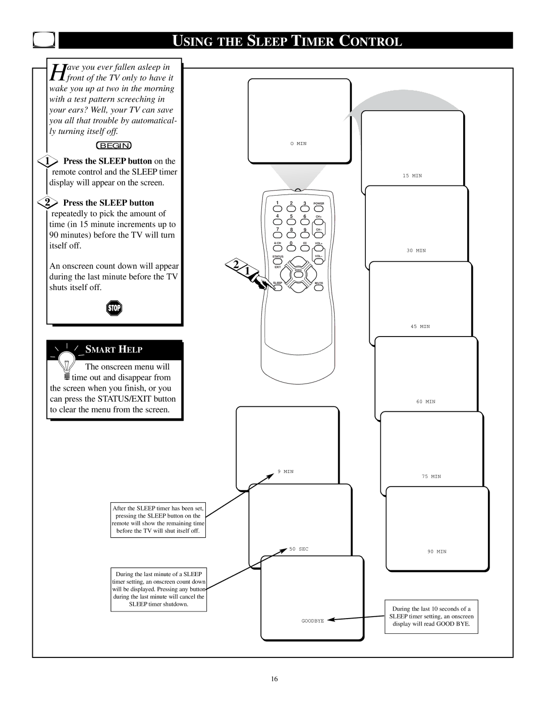 Philips PS1947C1 manual Using the Sleep Timer Control 