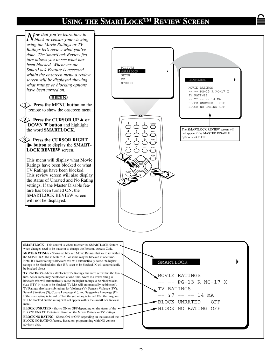 Philips PS1947C1 manual Using the Smartlock Review Screen 