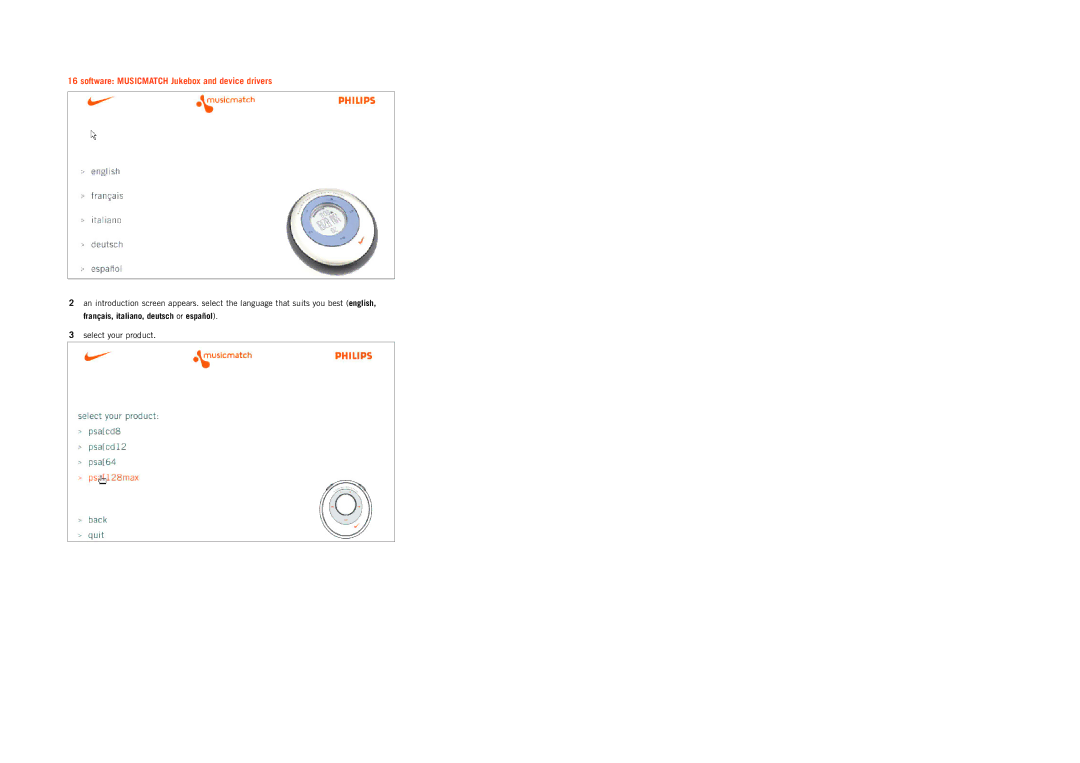 Philips Psa128max manual Software Musicmatch Jukebox and device drivers 
