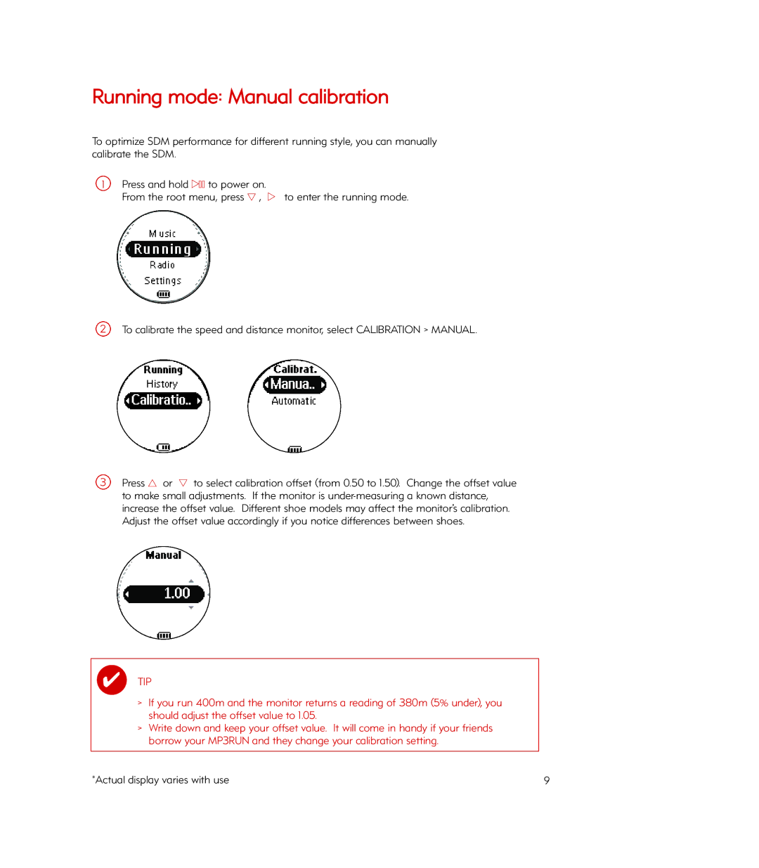 Philips PSA260/17, Psa260 manual Running mode Manual calibration 