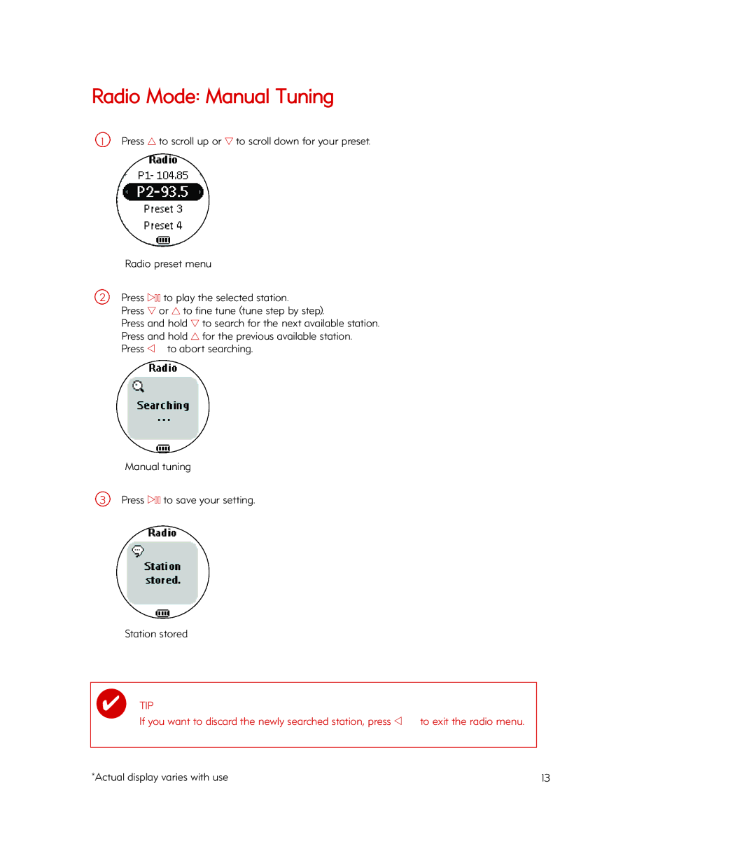 Philips PSA260/17, Psa260 manual Radio Mode Manual Tuning 