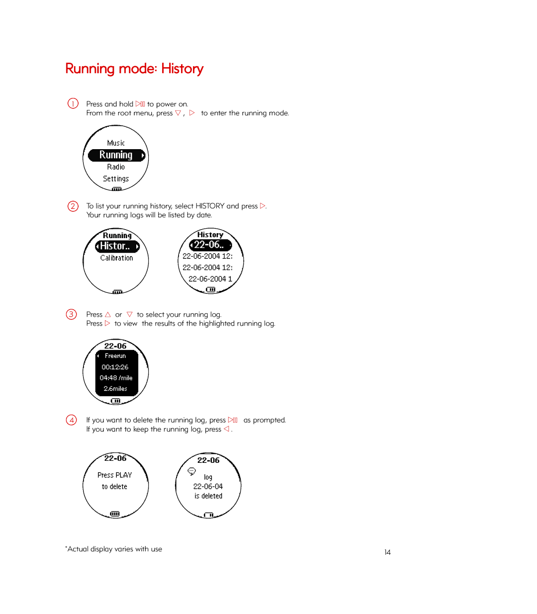 Philips Psa260, PSA260/17 manual Running mode History 