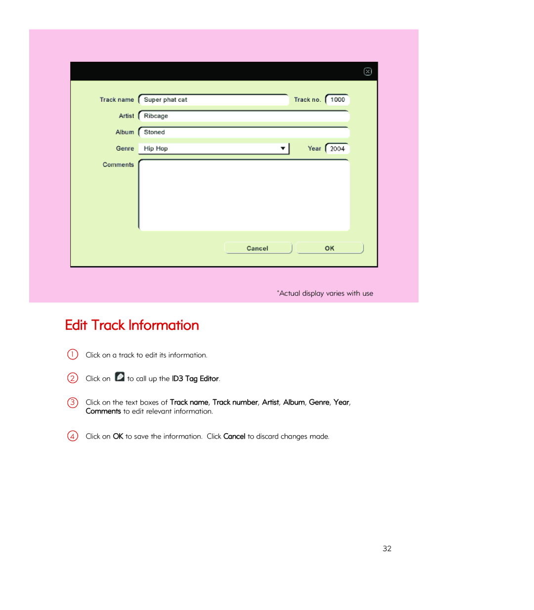 Philips Psa260, PSA260/17 manual Edit Track Information 